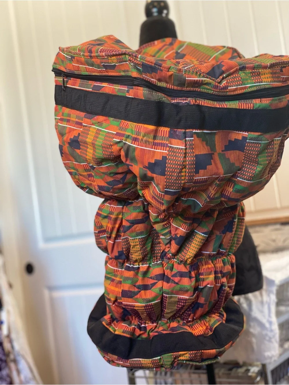 Like New! Kaces III African Drum Print Orange Green Patterned Backpack